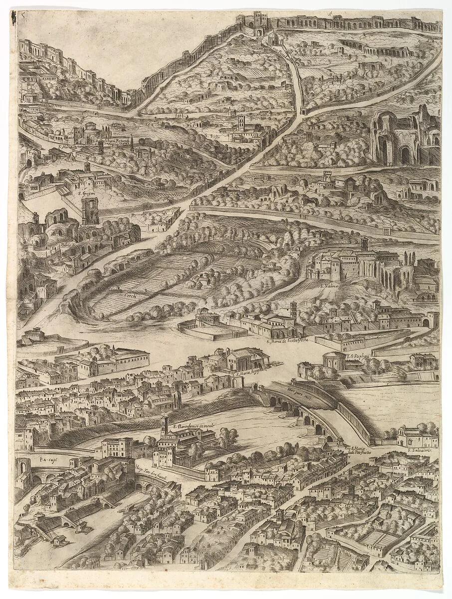 Plan of the City of Rome. Part 5 with the Baths of Caracalla, the Santa Sabina and Part of the Tiber — Giovanni Domenico de Rossi|Cardinal Camillo Pamphili|Antonio Tempesta
