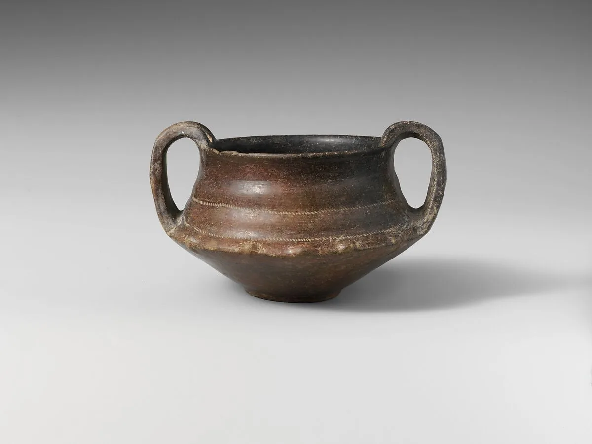 Terracotta kantharos (drinking cup with high handles) — Unknown