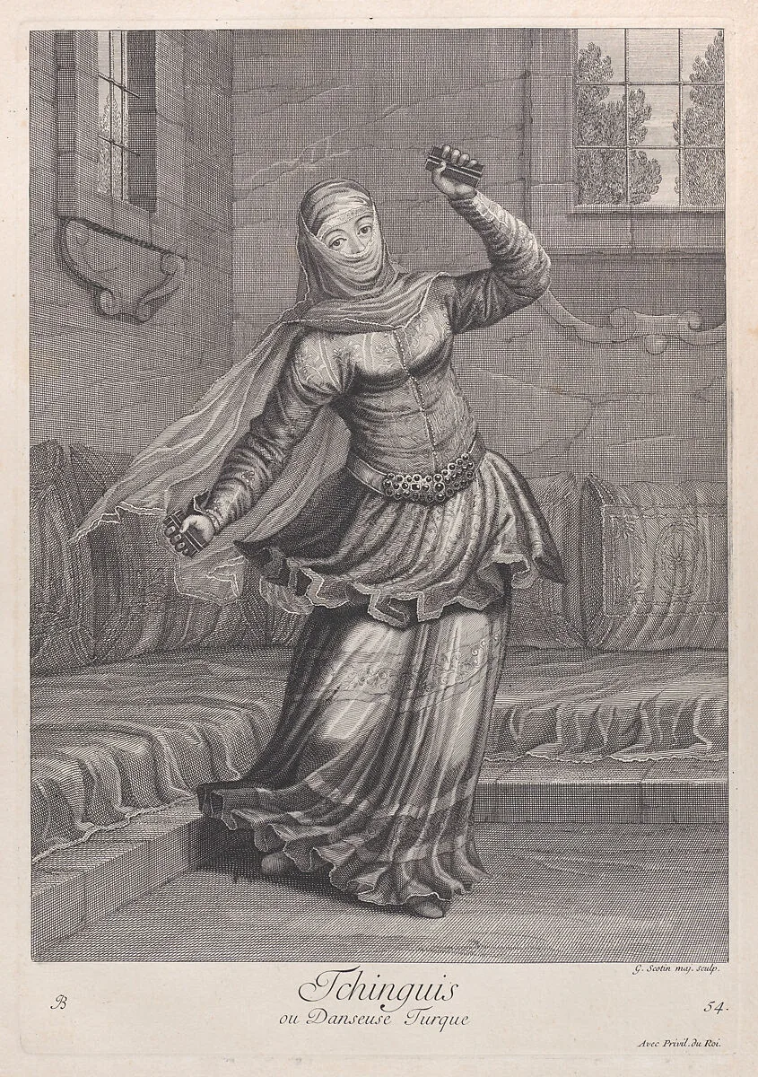 Tchinguis, ou Danseuse Turque, plate 54 from "Recueil de cent estampes représentent differentes nations du Levant" — Jacques le Hay|Jean Baptiste Vanmour|Gérard Jean Baptiste Scotin I