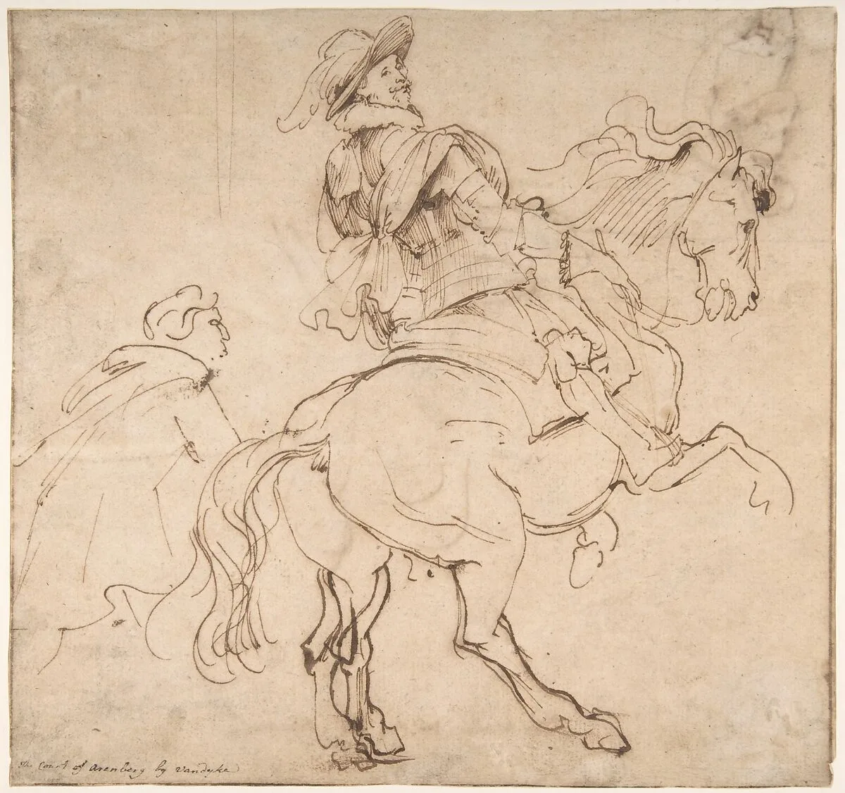 Study for an Equestrian Portrait, Possibly that of Albert de Ligne, Count of Arenberg; verso: Various Studies of Statues and Figures, Including the Venus Pudica and Scipio and his Lictor — Anthony van Dyck