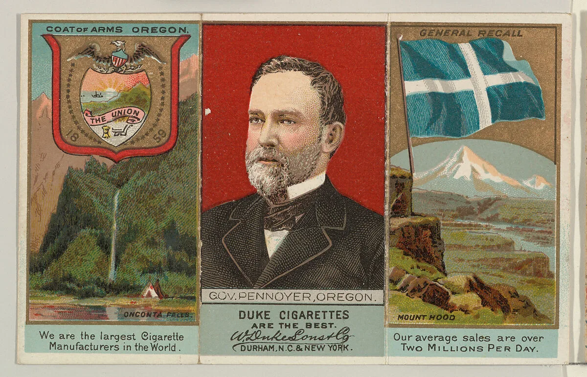 Governor Pennoyer, Oregon, from "Governors, Arms, Etc." series (N133-2), issued by Duke Sons & Co. — W. Duke, Sons & Co.
