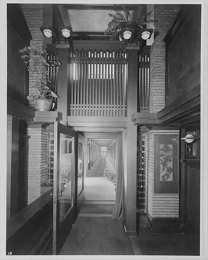 Darwin D. Martin Residence, Hall with view of Pergola