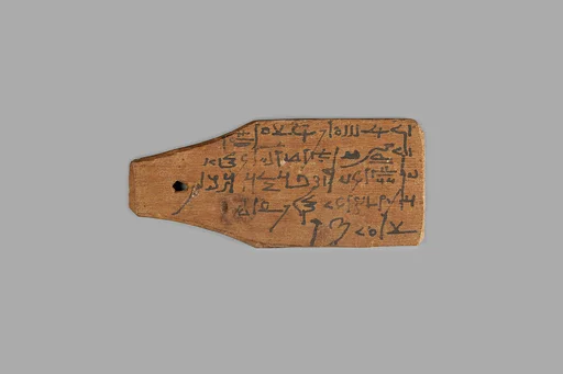 Mummy label of Petempto the younger, age 79, son of Petemin; his mother Kolluthe