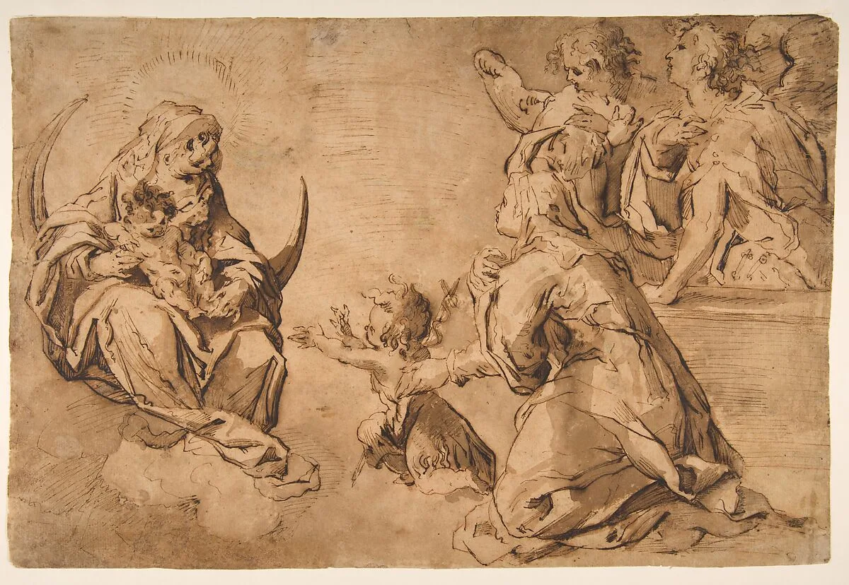Madonna and Child with Saint John, Saint Anne, and Two Angels in Adoration — Francesco Stringa
