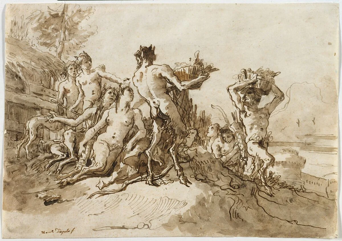 Satyrs Carrying Baskets of Provision for Their Families — Giovanni Domenico Tiepolo