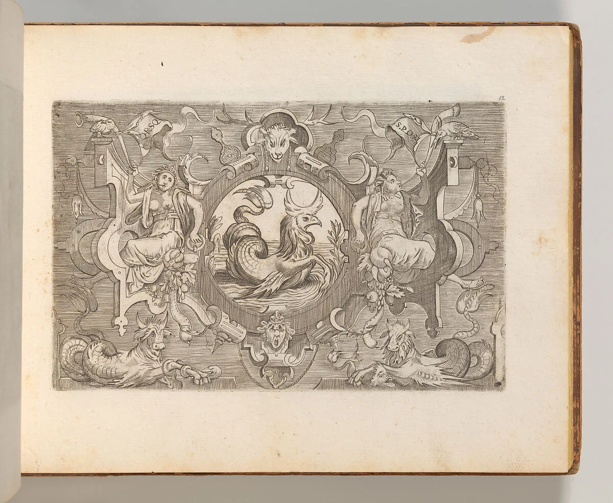 Targhe ed altri ornati di varie e capricciose invenzioni (Cartouches and other ornaments of various and capricious invention, page 12) — Carlo Losi|Jacob Floris