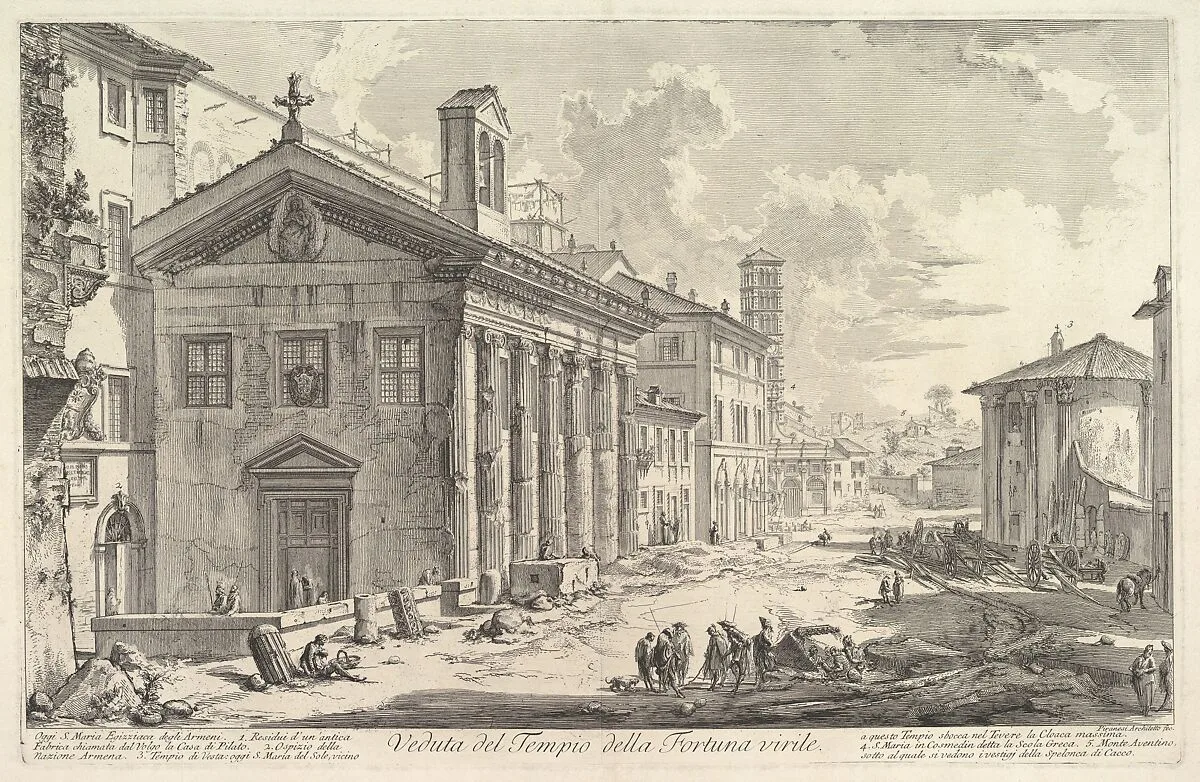 The so-called Temple of Fortuna Virilis (now Church of S. Maria Egizziaca) (Veduta del Tempio della Fortuna Virile) — Giovanni Battista Piranesi