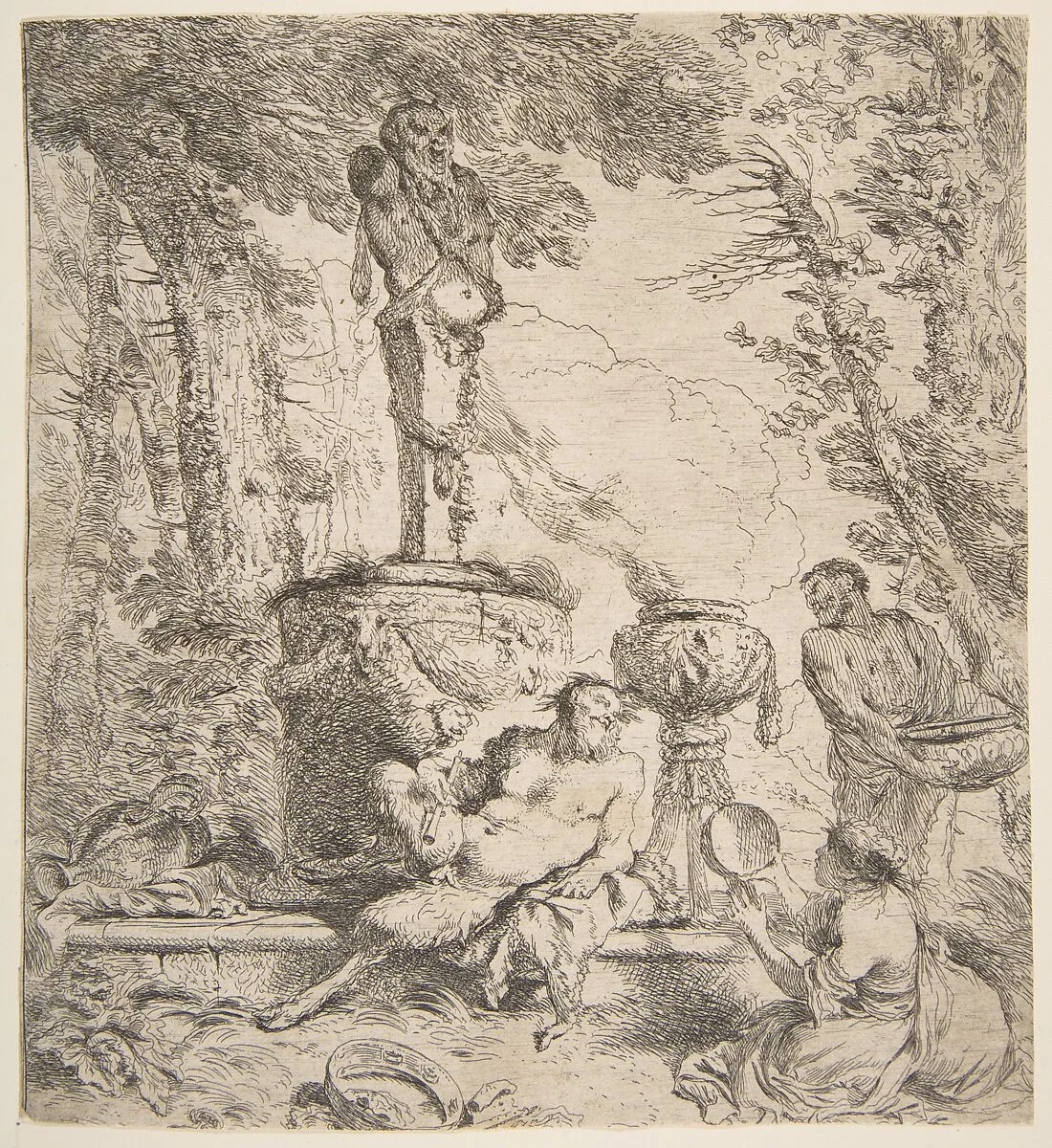 Bacchanal before an altar to the gods — Giovanni Benedetto Castiglione (Il Grechetto)