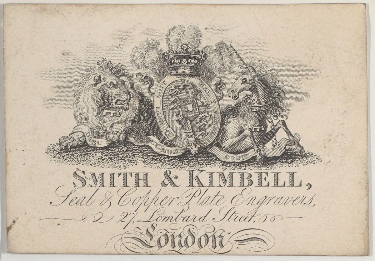 Trade Card for Smith & Kimbell, seal and copper plate engravers — Anonymous, British, 18th century