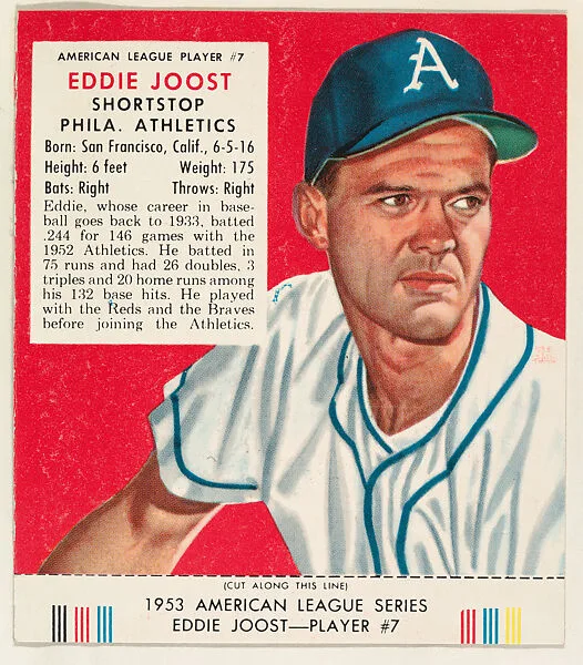 Eddie Joost, from the Red Man All-Star Team series (T233), issued by Red Man Chewing Tobacco — Red Man Chewing Tobacco