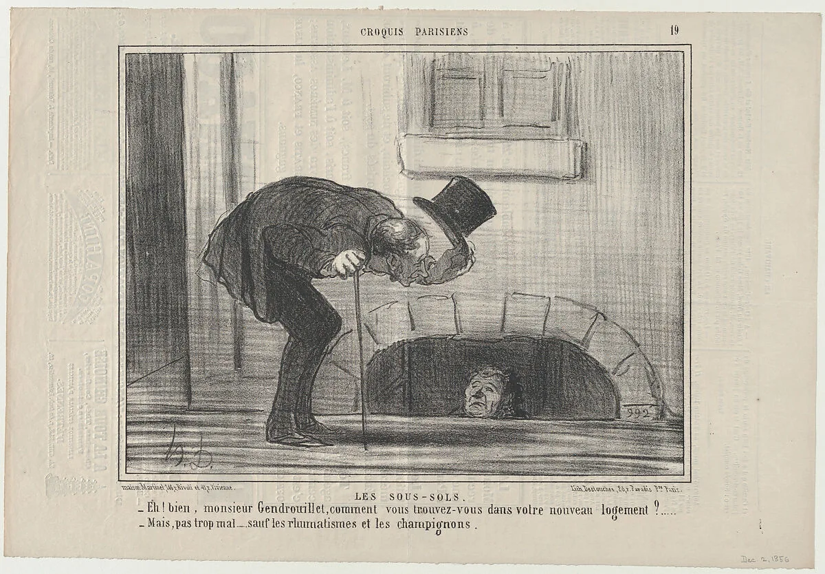 Les Sous-Sols, from Croqius Parisiens, published in Le Charivari, December 2, 1856 — Aaron Martinet|Honoré Daumier|Destouches