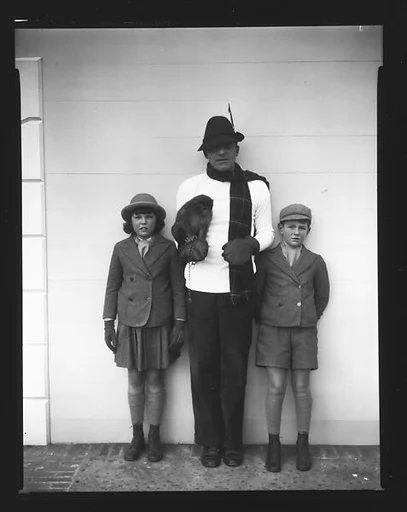[Charles, Blair, and Sage Fuller with Pet Monkey, Bedford, New York]