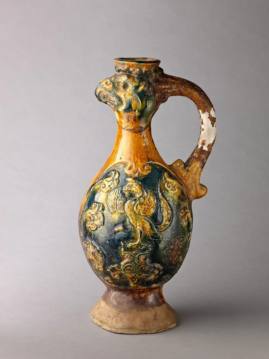 Phoenix-head ewer, Tang sancai ware — Chinese