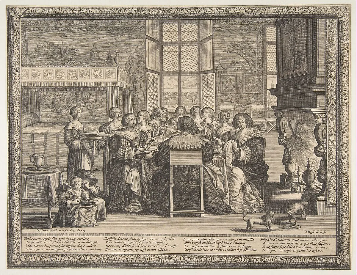 Wives at Table During the Absence of their Husbands — Abraham Bosse|Jean I Leblond