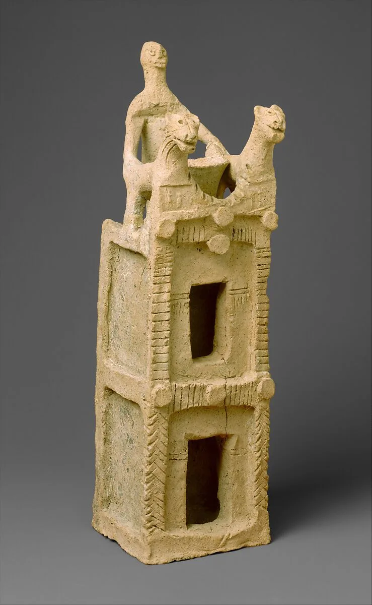 Cult vessel in the form of a tower with cylinder seal impressions near the top — Unknown