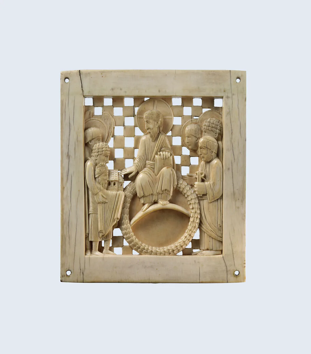 Plaque with Christ Receiving Magdeburg Cathedral from Emperor Otto I — Unknown