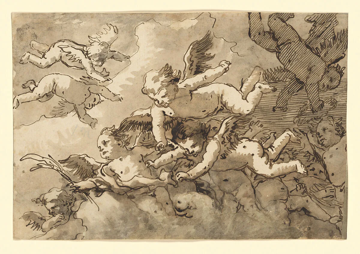 A Flock of Winged Cherubs in the Sky, One Holding a Martyr's Palm — Giovanni Domenico Tiepolo