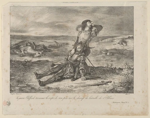 Young Clifford Finding the Body of his Father, from "L'Artiste"