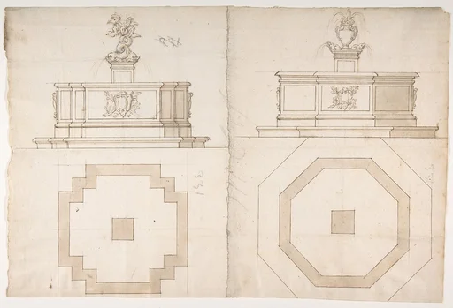 Two Plans and Elevations for Fountains