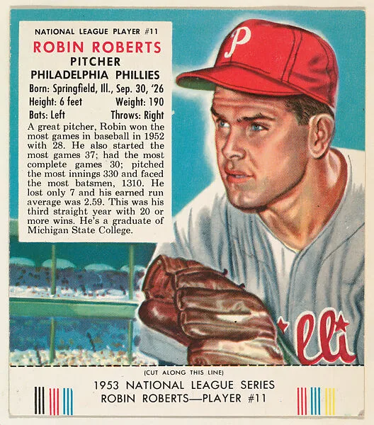 Robin Roberts, from the Red Man All-Star Team series (T233), issued by Red Man Chewing Tobacco — Red Man Chewing Tobacco