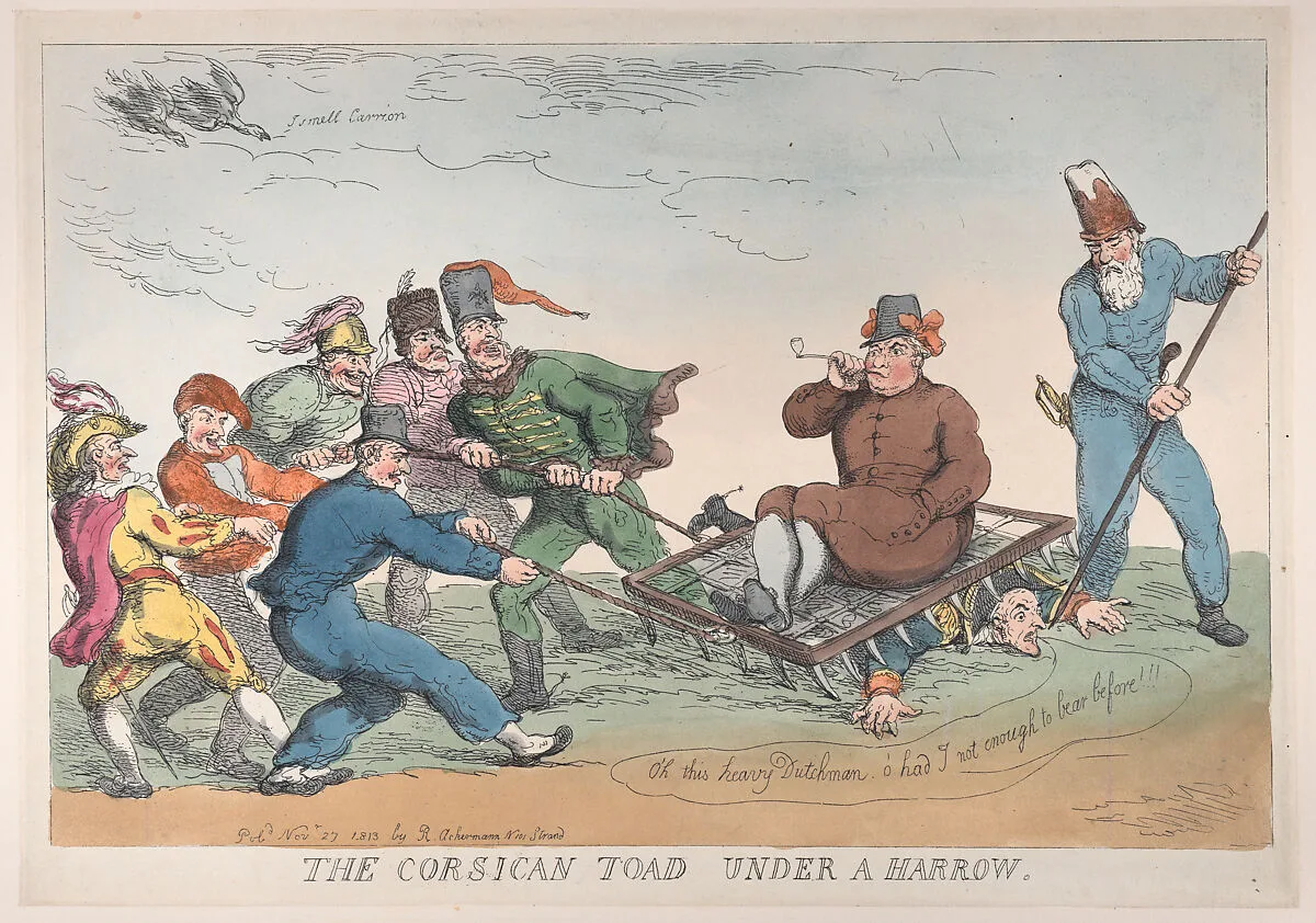 A Corsican Toad Under a Harrow — Rudolph Ackermann, London|Thomas Rowlandson|Napoléon Bonaparte