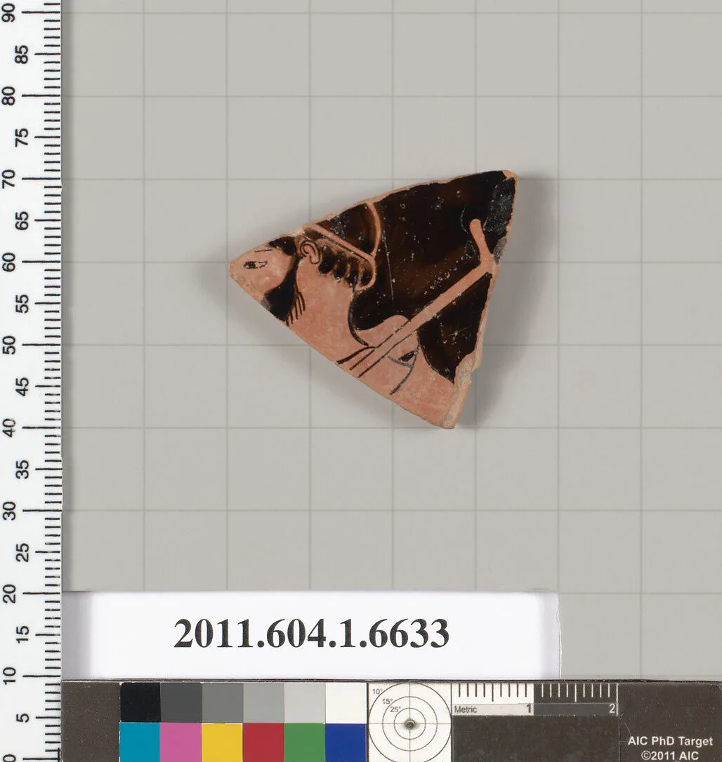Terracotta fragment of a kylix (drinking cup) — Brygos Painter|Briseis Painter