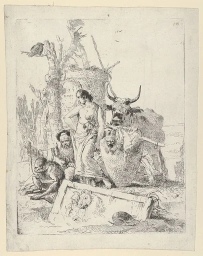 Young Shepherdess and old man with a Monkey, from the Scherzi