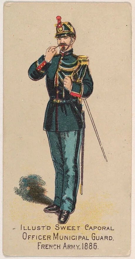 Officer, Municipal Guard, French Army, 1886, from the Military Series (N224) issued by Kinney Tobacco Company to promote Sweet Caporal Cigarettes — Kinney Brothers Tobacco Company