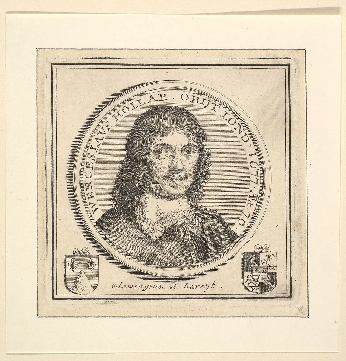 Bust of Hollar in a Circular Frame (published in Vertue's, Description of the Works of the Ingenious Delineator & Engraver, Wenceslaus Hollar) — George Vertue