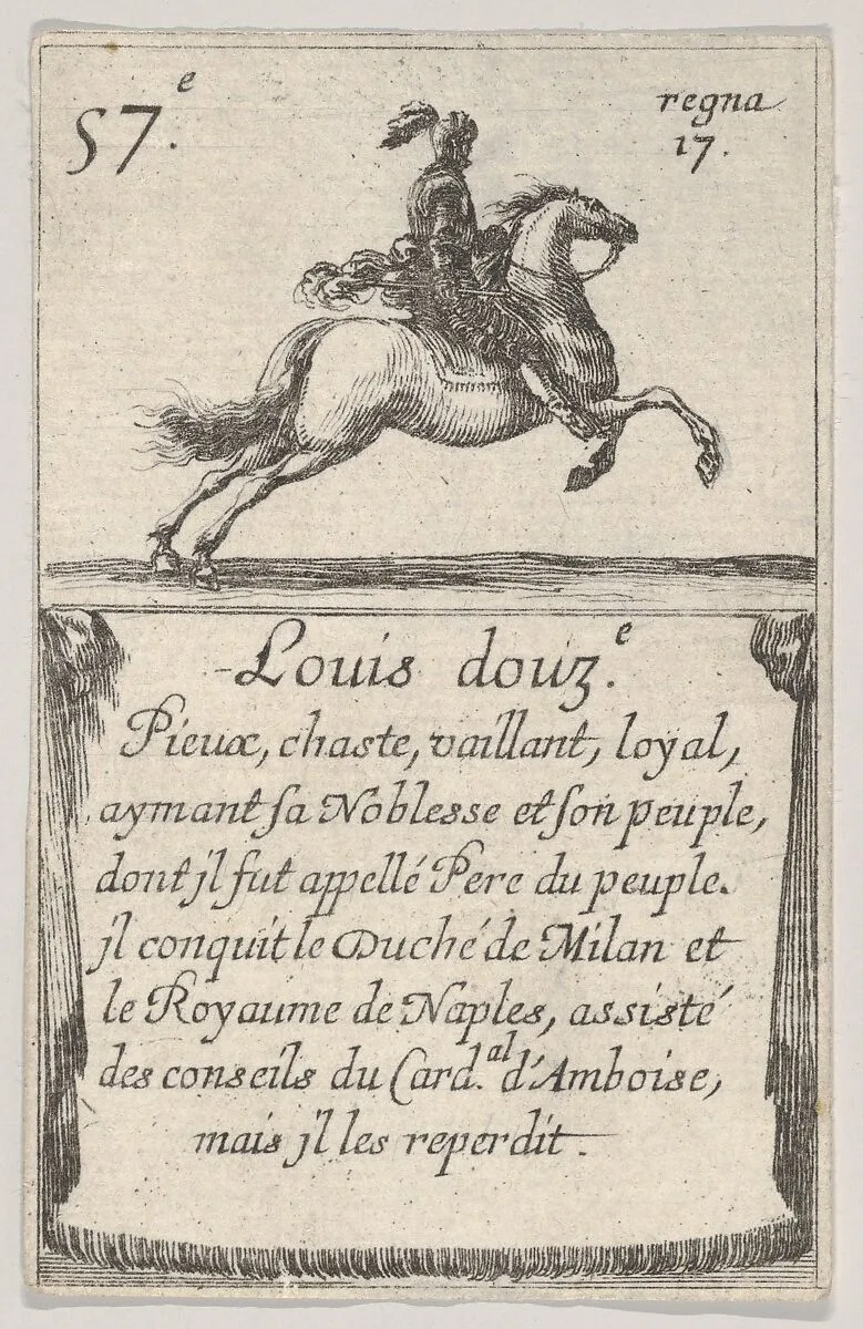 Louis douz.-e / Pieux, chaste..., from 'Game of the Kings of France' (Jeu des Rois de France) — Stefano della Bella