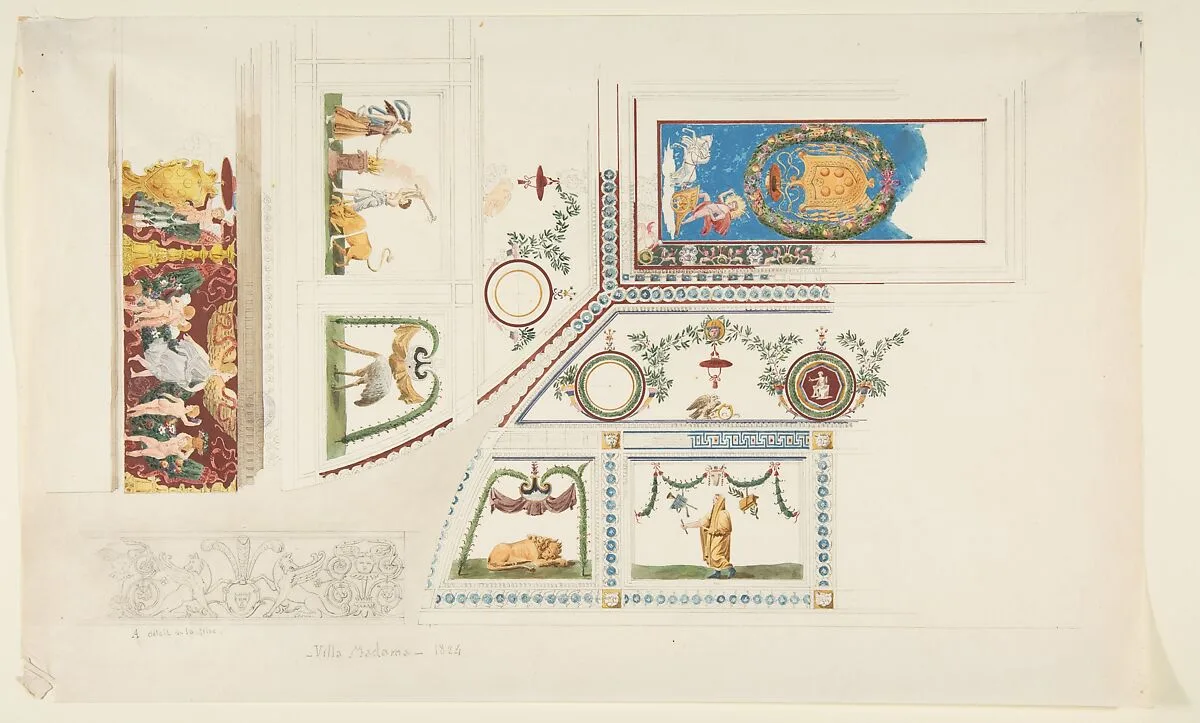 Ceiling, Cove, and Wall Decorations of the "Guilio Romano" Room, Villa Madama — Charles Percier|Pierre François Léonard Fontaine|Anonymous, French, 19th century