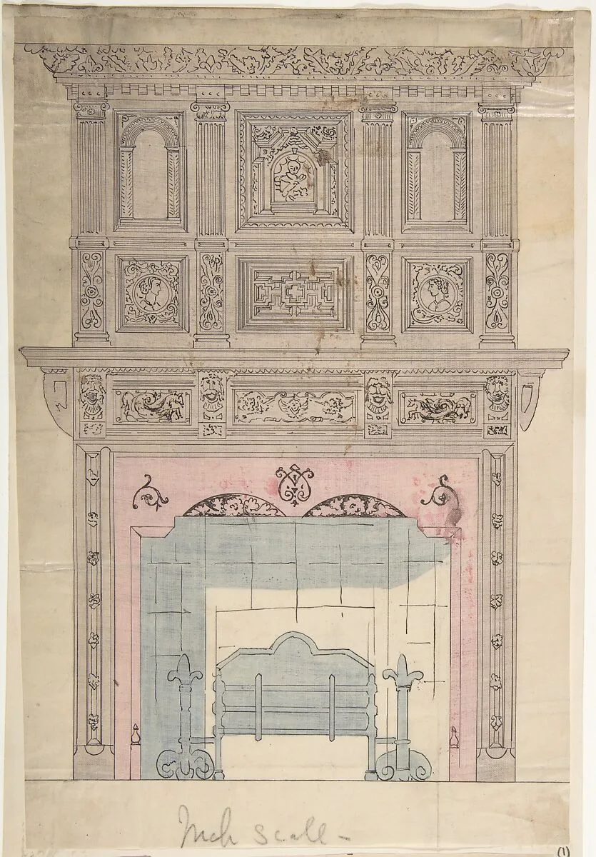 Design for Fireplace and Grate — Anonymous, British, 19th century