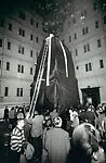 [Lette Eisenhauer Descending from Giant "Mountain" Construction, After Performance of "The Courtyard," A Happening by Allan Kaprow, New York City]