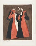Two figures dancing beneath a moon, from the portolio 'Tres aguafuertes en color' — Carlos Orozco Romero