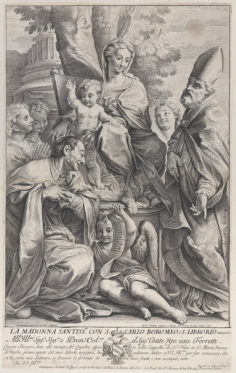 Virgin and Child with Saint Ciborius and Carlo Borromeo — Sir Nicolas Dorigny|Domenico De Rossi|Buonaventura Lamberti