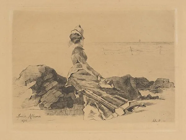 Woman Seated on a Rock — Louise Abbema|Félix-Hilaire Buhot