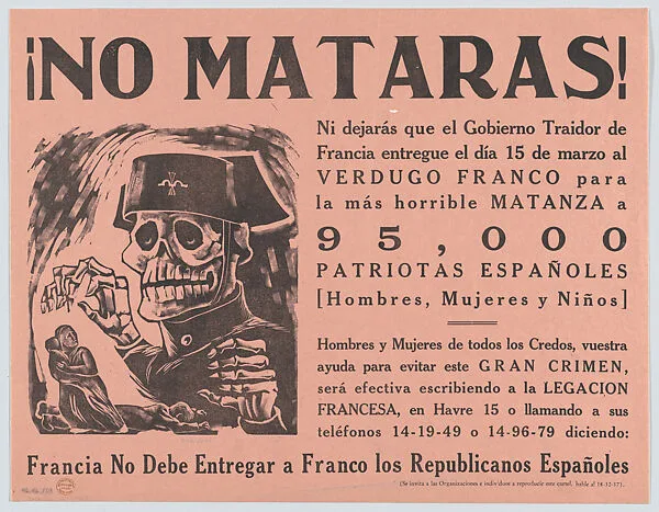 A poster relating to the slaughter of patriotic Spaniards by General Franco's army during the Spanish Civil War — José Chávez Morado|Taller de Gráfica Popular