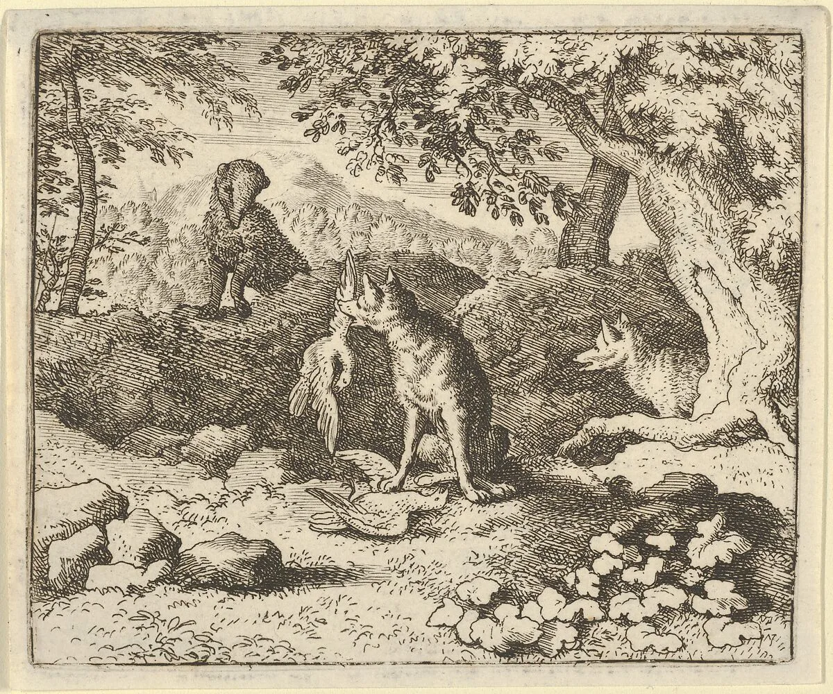 The Badger Hurries to Warn Renard of the Lion's Intention from Hendrick van Alcmar's Renard The Fox — Allart van Everdingen