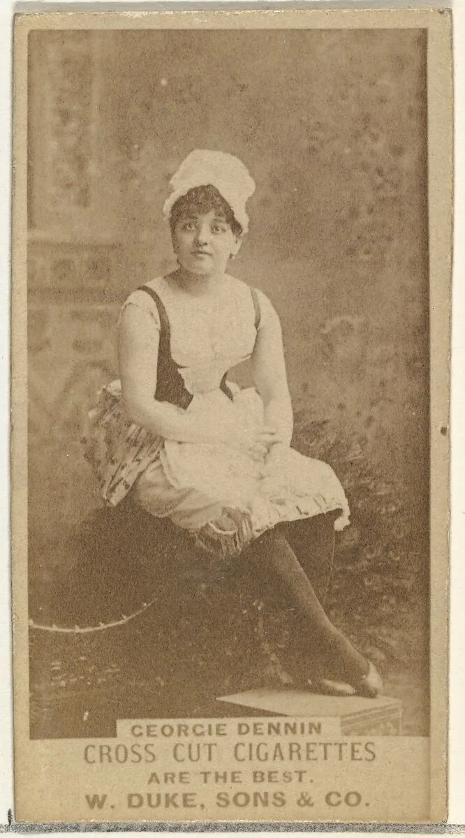 Georgie Dennon, from the Actors and Actresses series (N145-3) issued by Duke Sons & Co. to promote Cross Cut Cigarettes — W. Duke, Sons & Co.