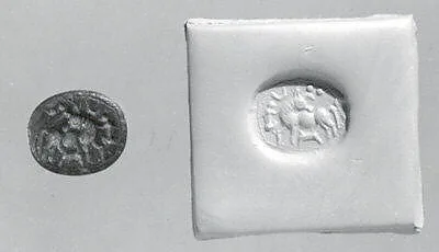 Stamp seal (scaraboid) with animal husbandry scene — Unknown
