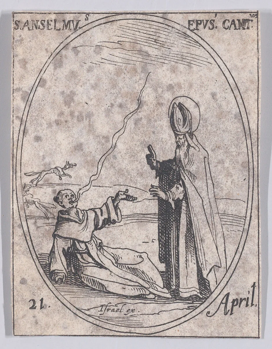 S. Anselme, évêque de Cantorbéry (St. Anslem, Bishop of Canterbury), April 21st, from "Les Images De Tous Les Saincts et Saintes de L'Année" (Images of All of the Saints and Religious Events of the Year) — Jacques Callot|Israël Henriet