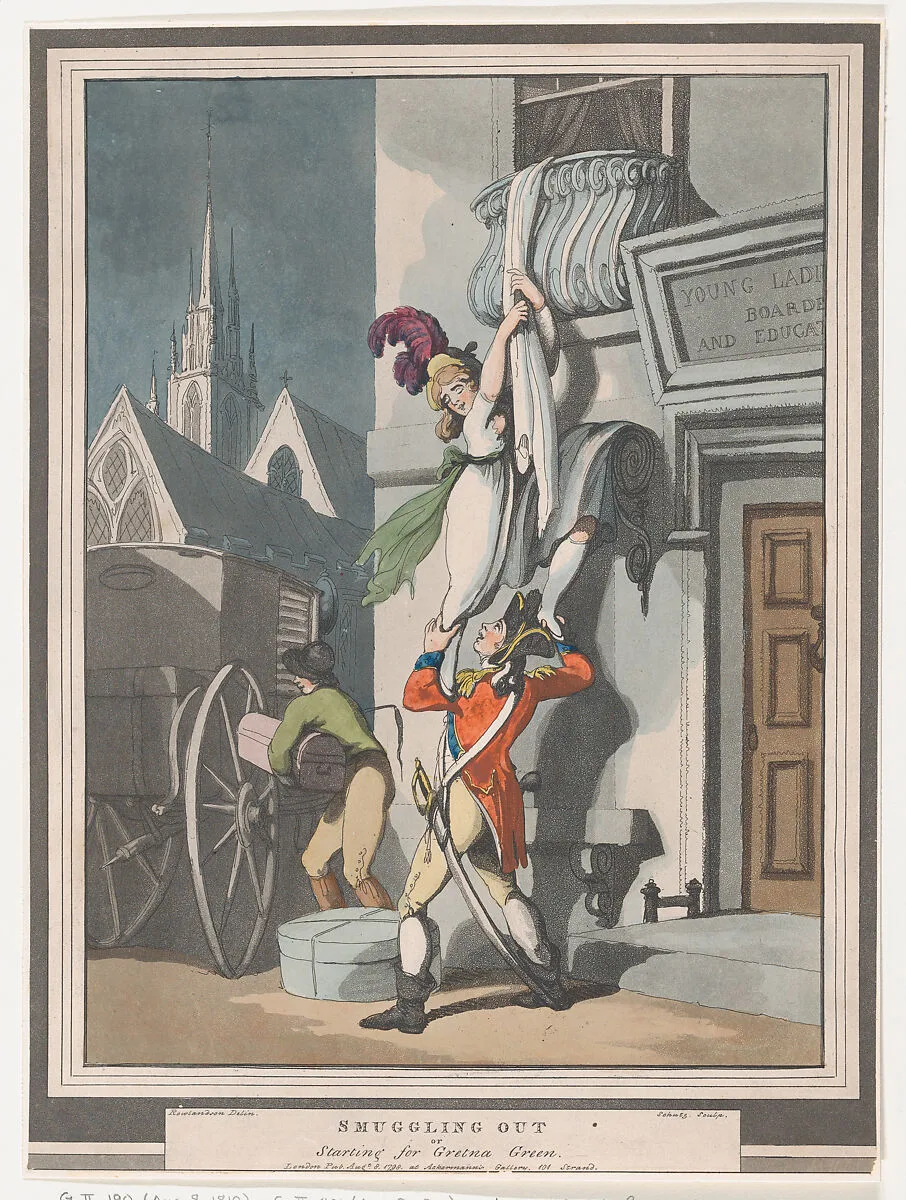 Smuggling Out, or Starting for Gretna Green — Thomas Rowlandson|Heinrich Joseph Schütz|Rudolph Ackermann, London