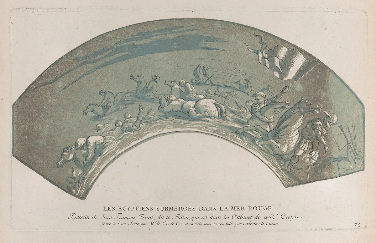 Pharaoh's army engulfed by the Red Sea; from 'Recueil d'estampes d'après les plus beaux tableaux et d'après les plus beaux desseins qui sont en France, Cabinet Crozat' after Giovanni Francesco Penni — Anne Claude Philippe de Tubières, comte de Caylus|Giovanni Francesco Penni|Nicolas Le Sueur