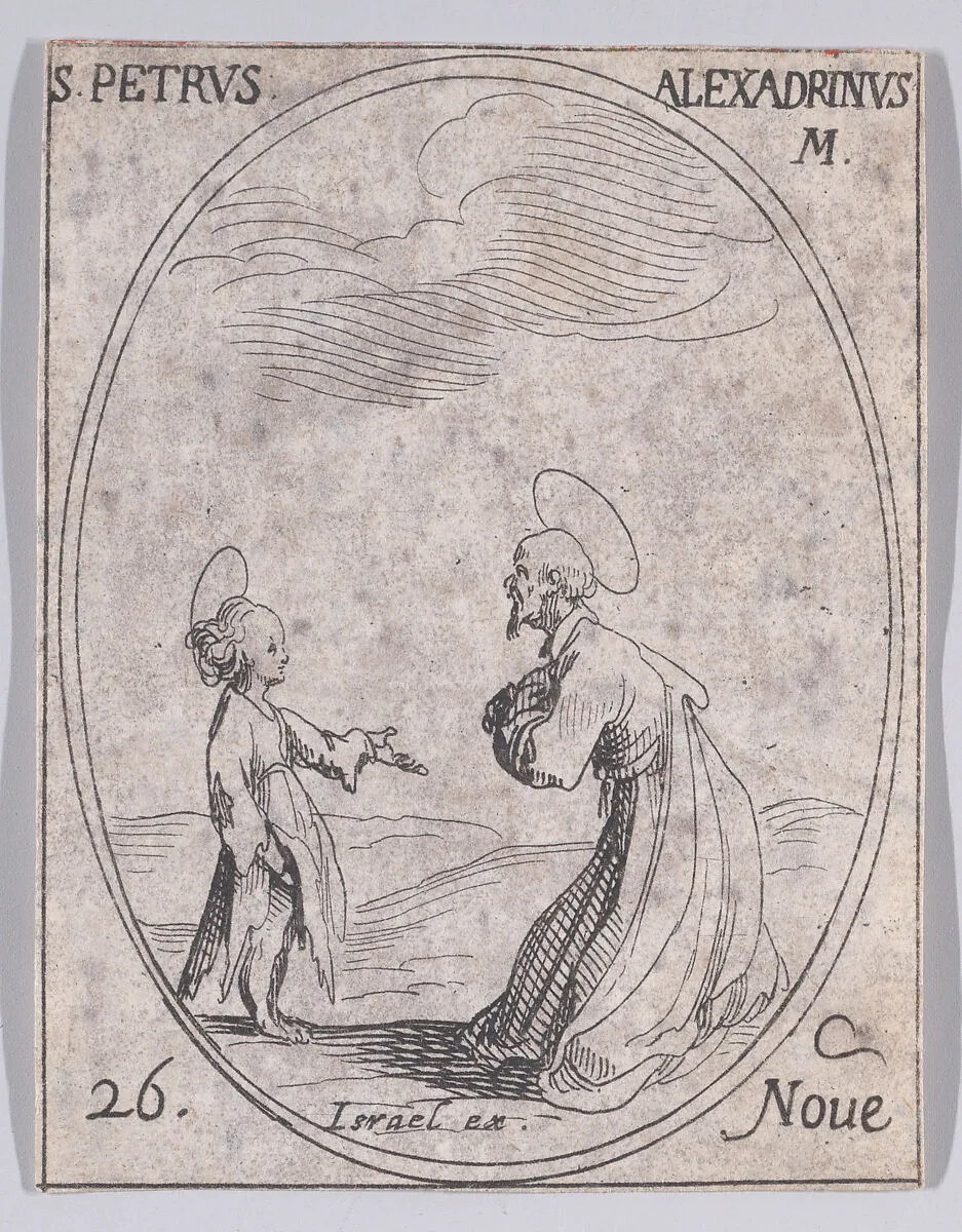 S. Pierre d'Alexandrie (St. Peter of Alexandria), November 26th, from "Les Images De Tous Les Saincts et Saintes de L'Année" (Images of All of the Saints and Religious Events of the Year) — Jacques Callot|Israël Henriet