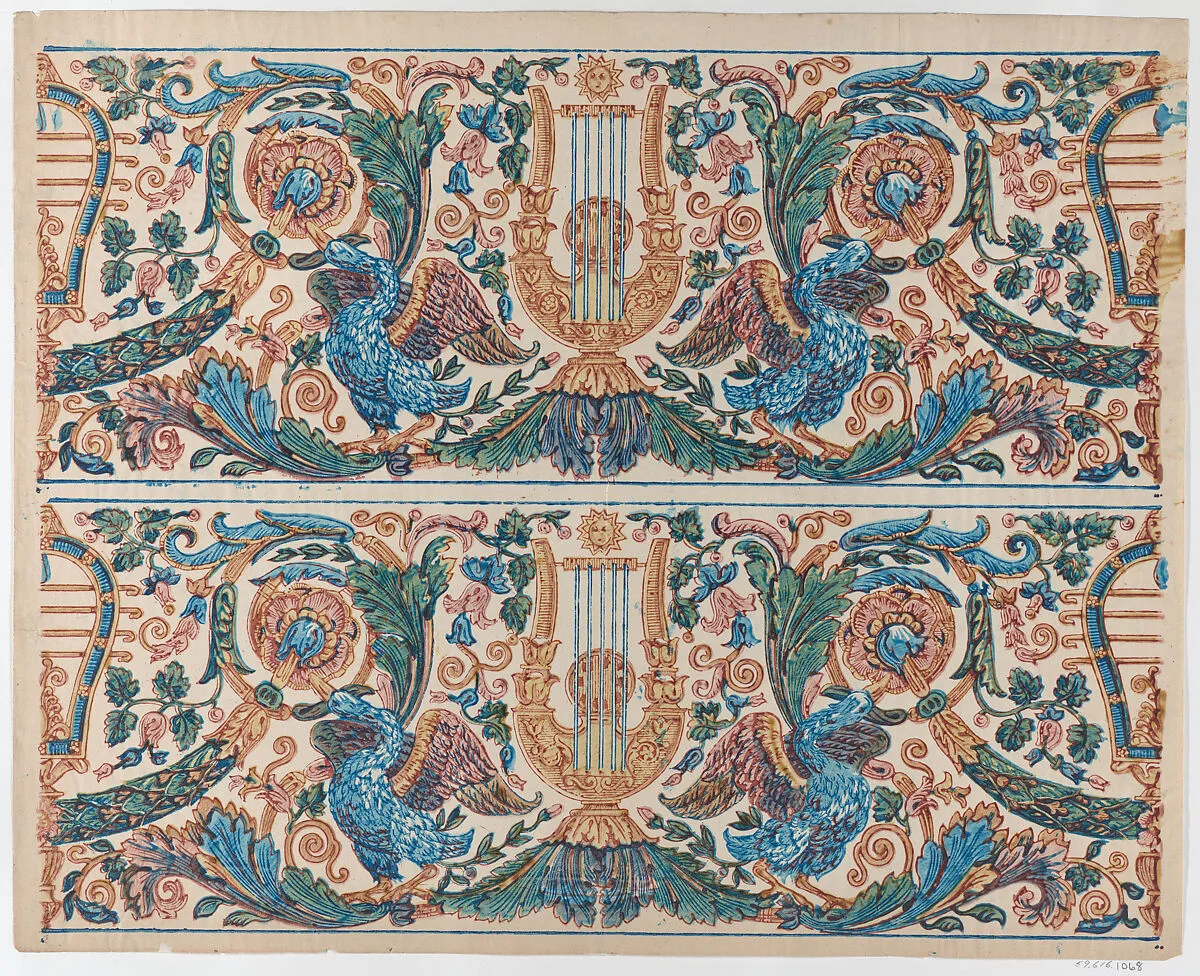 Sheet with two borders with a lyre and birds — Anonymous|Remondini Family