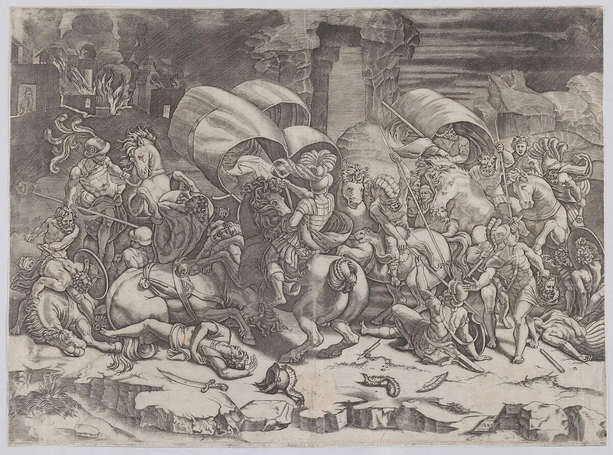 Battle with a Cutlass — Agostino Veneziano (Agostino dei Musi)|Raphael (Raffaello Sanzio or Santi)|Giulio Romano