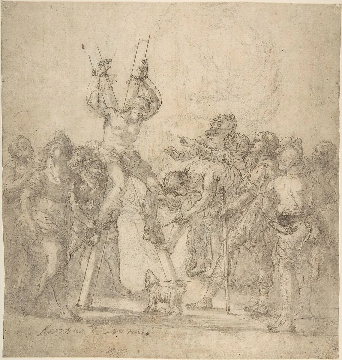 Martydom of Saint Andrew (recto); Head of a Woman (verso) — Anonymous, Italian, Roman-Bolognese, 17th century