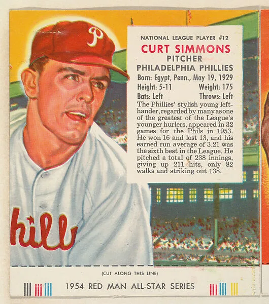 Curt Simmons, from the Major League All Stars series (T234), issued by Red Man Chewing Tobacco — Red Man Chewing Tobacco