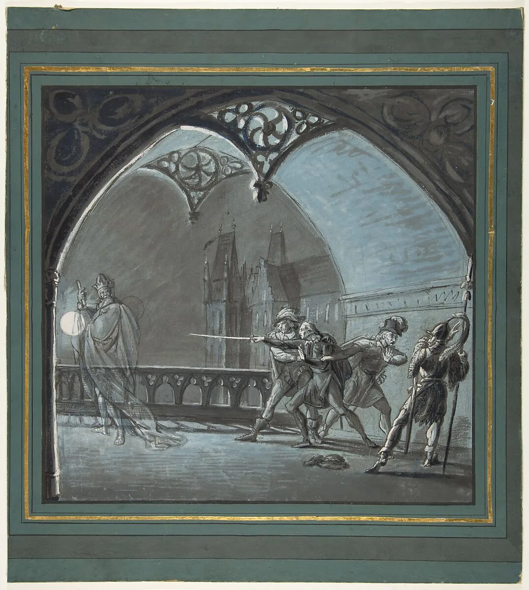 The Ghost of the King Appearing to Hamlet, Horatio and Guards (Hamlet, Act 1, Scene 4) — Anonymous, French, 19th century|Anonymous, German, 19th century|William Shakespeare