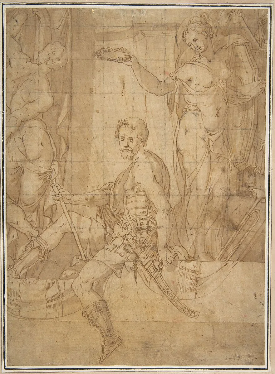 Seated Warrior Between Two Figures — Giambattista Zelotti